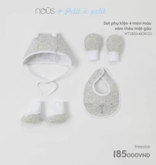 Set Phụ Kiện 4 món màu xám thêu mặt gấu