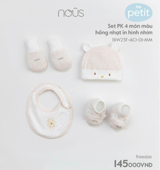 Set PK 4 món màu hồng nhạt in hình nhím