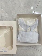 Set quần áo cộc trắng phôi xanh thêu logo P 3M