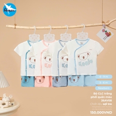 Bộ CLC trắng quần màu in gấu 26AV08