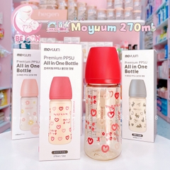 Bình sữa Moyuum hoạ tiết trái tim hồng 270ml