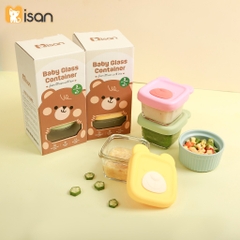 Set 3 hộp trữ thủy tinh gấu Misan hình vuông chia vạch 200ml