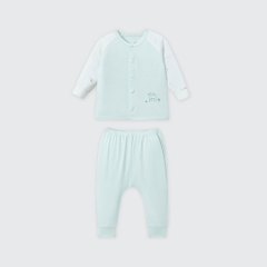 Bộ dài tay cúc thẳng La Pomme mềm mịn đón con yêu-3M xanh