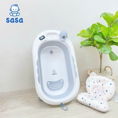 Thau tắm gấp gọn tặng kèm phao bơi có nhiệt kế- xám