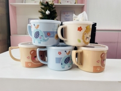 Cốc uống nước sợi tre có nắp đậy, tay cầm Honper in hình thú