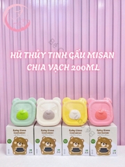 Set 3 hộp trữ thủy tinh gấu Misan hình vuông chia vạch 200ml