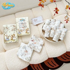 khăn sữa set 5 muslin 4 lớp hoạ tiết cổ tích