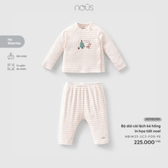 Bộ dài cài lệch kẻ hồng in hoạ tiết noel NB