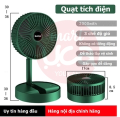 Quạt Mini Tích Điện Giá Đỡ Để Bàn 3 Chế Độ Gió Super [Xanh Vintage]