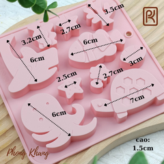 Khuôn silicon làm rau cau hình cá mập và hải sản