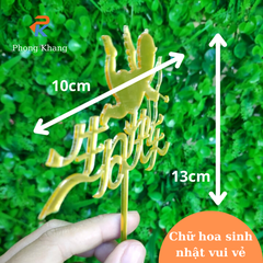 Que cắm trang trí bánh kem Phong Khang chữ sinh nhật vui vẻ bằng mica hình thiên sứ