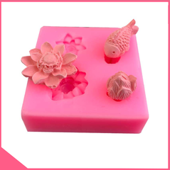 Khuôn silicon 4d cá và hoa sen nhí