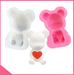 Khuôn silicon 4d làm rau câu valentine gấu ôm tim