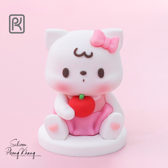 Khuôn silicon mèo cầm táo