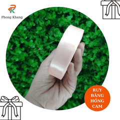 Ruy băng lụa Phong Khang trơn màu hồng đào dùng buộc hộp bánh kem