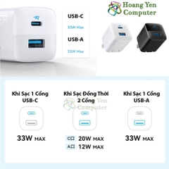 Cốc Sạc Nhanh Mini Anker 323 A2331 (QC3.0 18W, PD 20W, PD 33W) - BH 12 tháng