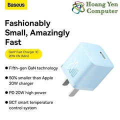 Bộ Sạc Nhanh 20W Baseus GaN5 Mini - Type C to Light, PD20W - Hoàng Yến Computer