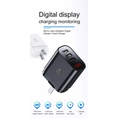 Cốc Sạc 3 Cổng BASEUS Mirror Lake 3.4A (Màn Hình LCD, Hiển Thị Dòng Sạc) - BH Chính Hãng 1 Năm