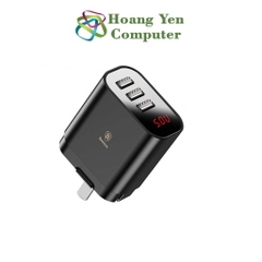 Cốc Sạc 3 Cổng BASEUS Mirror Lake 3.4A (Màn Hình LCD, Hiển Thị Dòng Sạc) - BH Chính Hãng 1 Năm