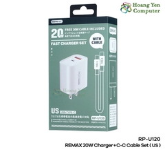 Bộ Sạc Nhanh PD 20W Remax RP-U120 Chính Hãng 2 Cổng Sạc (Cổng USB + Cổng Type C) - BH 12 Tháng - Hoàng Yến Computer