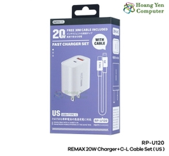 Bộ Sạc Nhanh PD 20W Remax RP-U120 Chính Hãng 2 Cổng Sạc (Cổng USB + Cổng Type C) - BH 12 Tháng - Hoàng Yến Computer