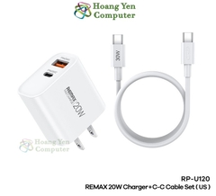Bộ Sạc Nhanh PD 20W Remax RP-U120 Chính Hãng 2 Cổng Sạc (Cổng USB + Cổng Type C) - BH 12 Tháng - Hoàng Yến Computer