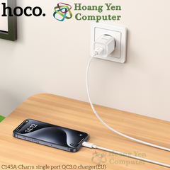 Cốc Sạc Nhanh Hoco C145A 1 Cổng USB QC3.0, Sạc Nhanh 18W - BH 12 Tháng - Hoàng Yến Computer