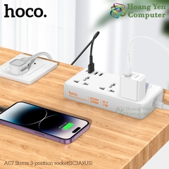 Ổ Điện Đa Năng Hoco AC7 – 3 Ổ Cắm + 1 Cổng Type-C + 3 USB, Công Suất 2500W (Chuẩn US) – BH 1 Năm – Hoàng Yến Computer