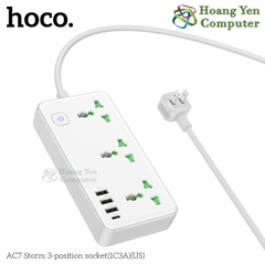 Ổ Điện Đa Năng Hoco AC7 – 3 Ổ Cắm + 1 Cổng Type-C + 3 USB, Công Suất 2500W (Chuẩn US) – BH 1 Năm – Hoàng Yến Computer
