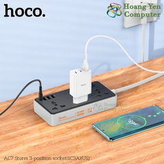 Ổ Điện Đa Năng Hoco AC7 – 3 Ổ Cắm + 1 Cổng Type-C + 3 USB, Công Suất 2500W (Chuẩn US) – BH 1 Năm – Hoàng Yến Computer