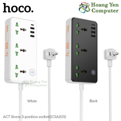 Ổ Điện Đa Năng Hoco AC7 – 3 Ổ Cắm + 1 Cổng Type-C + 3 USB, Công Suất 2500W (Chuẩn US) – BH 1 Năm – Hoàng Yến Computer