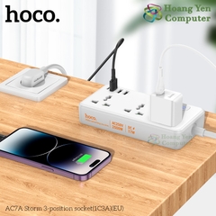 Ổ Cắm Hoco AC7A Đa Năng 2500W Dây 1.5m – Phích cắm EU, 3 Ổ Điện, 1 Cổng Type-C, 3 USB – BH 1 Năm – Hoàng Yến Computer