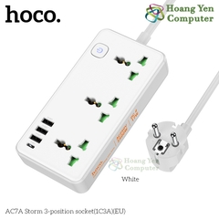Ổ Cắm Hoco AC7A Đa Năng 2500W Dây 1.5m – Phích cắm EU, 3 Ổ Điện, 1 Cổng Type-C, 3 USB – BH 1 Năm – Hoàng Yến Computer