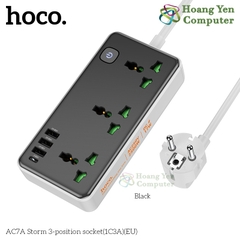 Ổ Cắm Hoco AC7A Đa Năng 2500W Dây 1.5m – Phích cắm EU, 3 Ổ Điện, 1 Cổng Type-C, 3 USB – BH 1 Năm – Hoàng Yến Computer
