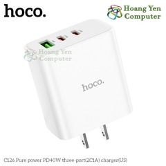 Cốc Sạc Nhanh HOCO C126 PD40W, QC 3.0 – 3 cổng (1 USB + 2 Type-C), Chuẩn US – BH 12 Tháng – Hoangyencomputer