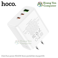 Cốc Sạc Nhanh HOCO C126 PD40W, QC 3.0 – 3 cổng (1 USB + 2 Type-C), Chuẩn US – BH 12 Tháng – Hoangyencomputer