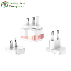 Cốc Sạc 3 Cổng Hoco C83 (Có Thể Thay Đổi Chui Cắm) - BH 12 Tháng Chính Hãng