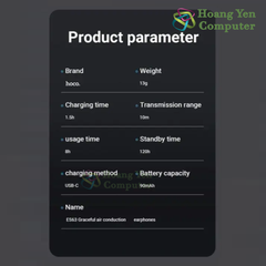 Tai nghe Bluetooth HOCO ES63 – Tai Nghe Thể Thao Air Conduction, Thoái Mái Khi Vận Động – BH 12 Tháng – Hoangyencomputer