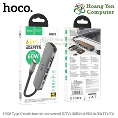 Hub Chuyển Đổi Hoco HB28 6in1 Type-C 60W – HDTV 4K, USB3.0, SD/TF – BH 1 Năm – Hoàng Yến Computer