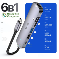 Hub Chuyển Đổi Hoco HB28 6in1 Type-C 60W – HDTV 4K, USB3.0, SD/TF – BH 1 Năm – Hoàng Yến Computer