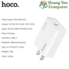 Cốc Sạc Nhanh 20W Hoco HK29 (Cổng TYPE C, PD20W) - BH 6 Tháng Chính Hãng - Hoàng Yến Computer