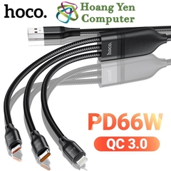 Cáp Sạc 3 Đầu Hoco U104 (Type C - Micro - Lightning) - Cổng Type C Sạc Nhanh 66W - Hoàng Yến Computer