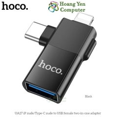 Đầu Chuyển OTG 2 in 1 Hoco UA17 - Đầu Chuyển IP ra USB hoặc Type C ra USB - Dùng để Kết Nối USB, Thẻ Nhớ vào Điện Thoại