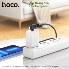 Đầu Chuyển OTG 2 in 1 Hoco UA17 - Đầu Chuyển IP ra USB hoặc Type C ra USB - Dùng để Kết Nối USB, Thẻ Nhớ vào Điện Thoại