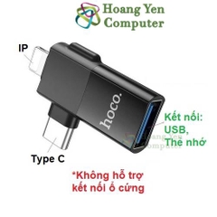 Đầu Chuyển OTG 2 in 1 Hoco UA17 - Đầu Chuyển IP ra USB hoặc Type C ra USB - Dùng để Kết Nối USB, Thẻ Nhớ vào Điện Thoại