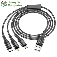 Cáp Sạc Hoco X2 Max 3 Đầu IPhone - Micro Usb - Type C Dây Dù Chống Đứt Dài 1M - BH 6 Tháng 1 đổi 1 (MÀU SẮC NGẪU NHIÊN)