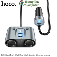 Tẩu Sạc Xe Hơi Hoco Z51 3 Tẩu Sạc, 3 Cổng Sạc USB, 2 Cổng Type C - BH 1 Năm - Hoàng Yến Computer