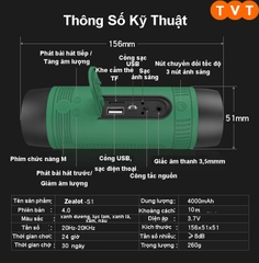 Loa Bluetooth Zealot S1 Kiêm Đèn Pin Siêu Sáng và Sạc Dự Phòng 4000mah - BH 6 tháng