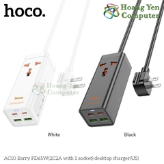 Ổ Cắm Đa Năng Hoco AC10 Dây 1.5m – Sạc Nhanh PD 65W, 2 Cổng Type-C + 2 USB + 1 Ổ Cắm US – BH 6 Tháng – HoangYenComputer