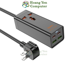Ổ Cắm Đa Năng Hoco AC10 Dây 1.5m – Sạc Nhanh PD 65W, 2 Cổng Type-C + 2 USB + 1 Ổ Cắm US – BH 6 Tháng – HoangYenComputer